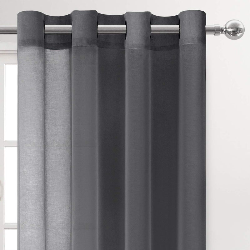 DWCN Dark Grey Sheer Curtains for Living Room Bedroom - Faux Linen Look Voile Drapes Grommet Top Window Curtain Panel 52 x 84 Inches Long, Set of 2 Panels - Image 3